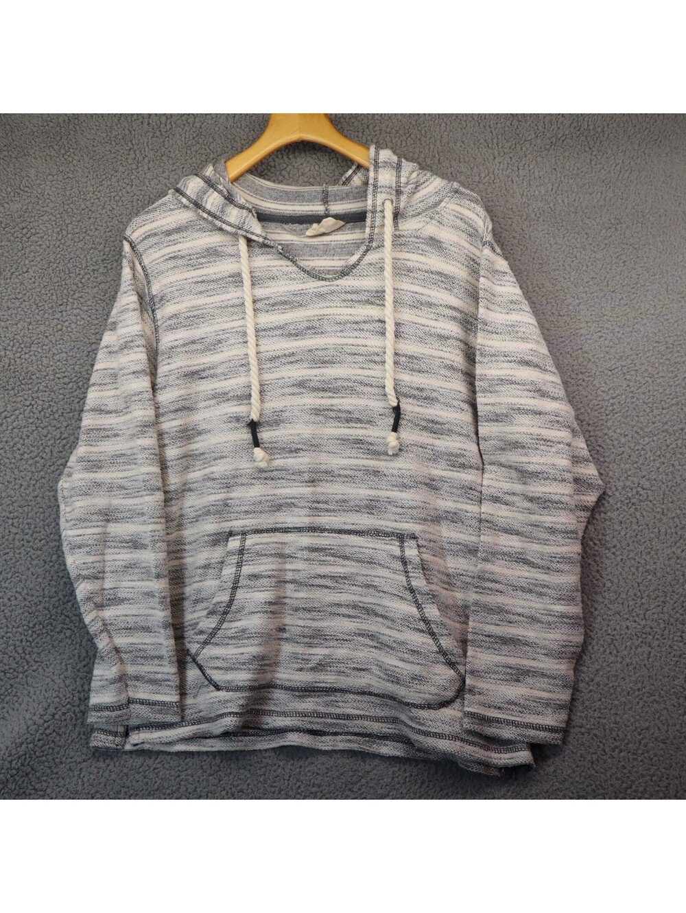 Women Grey Sweatshirt Boho Woven Striped Neutral Textured